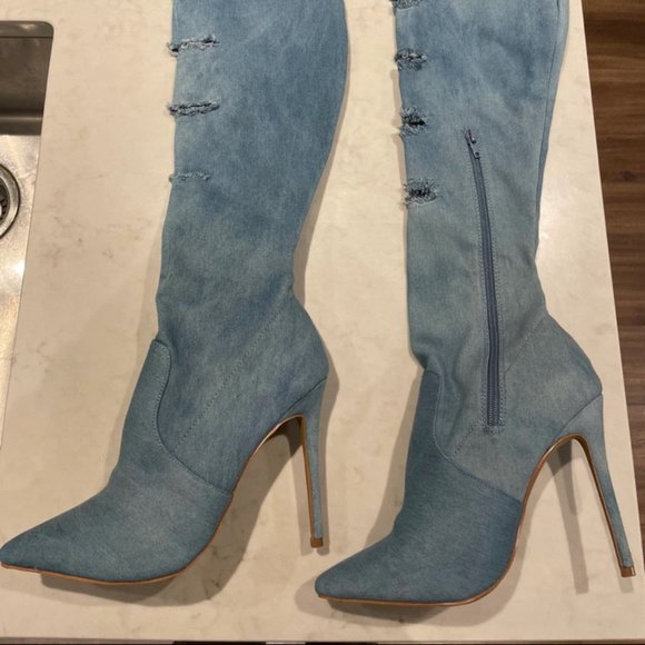 Brand new, Thigh high, Denim boots, size 8 - Picture 1 of 5